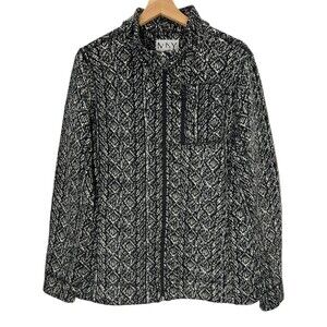 Women's Sz L Business Jacket Black Graphic Print MNY Andrew Marc Lined Full Zip